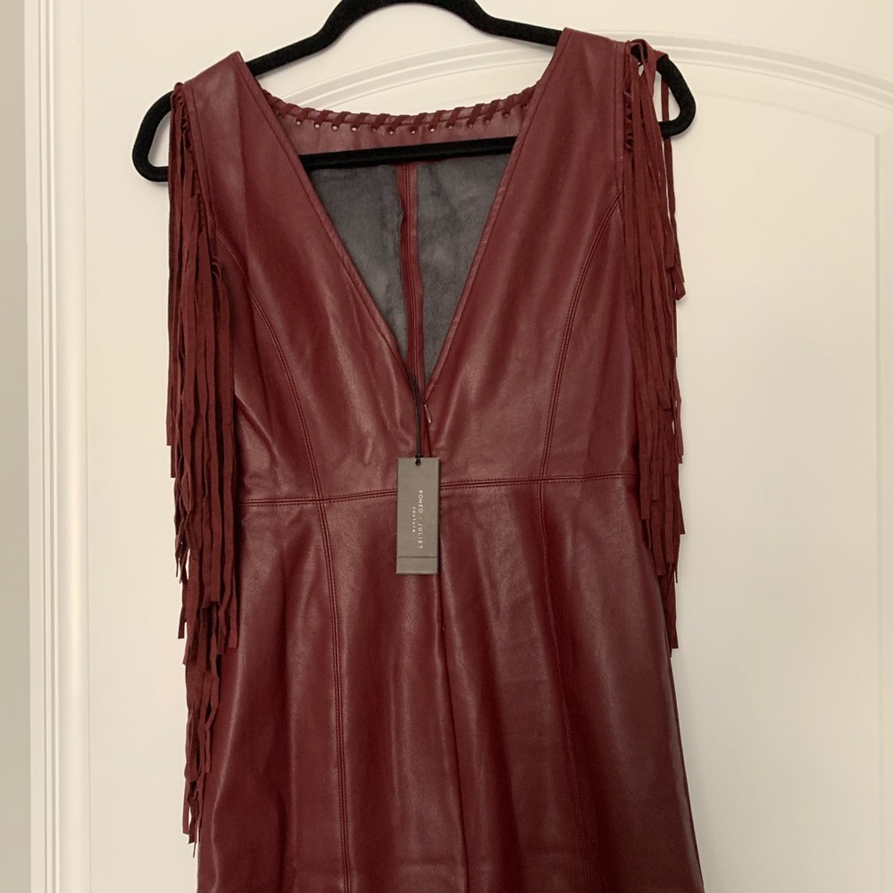 Maroon faux leather mini dress